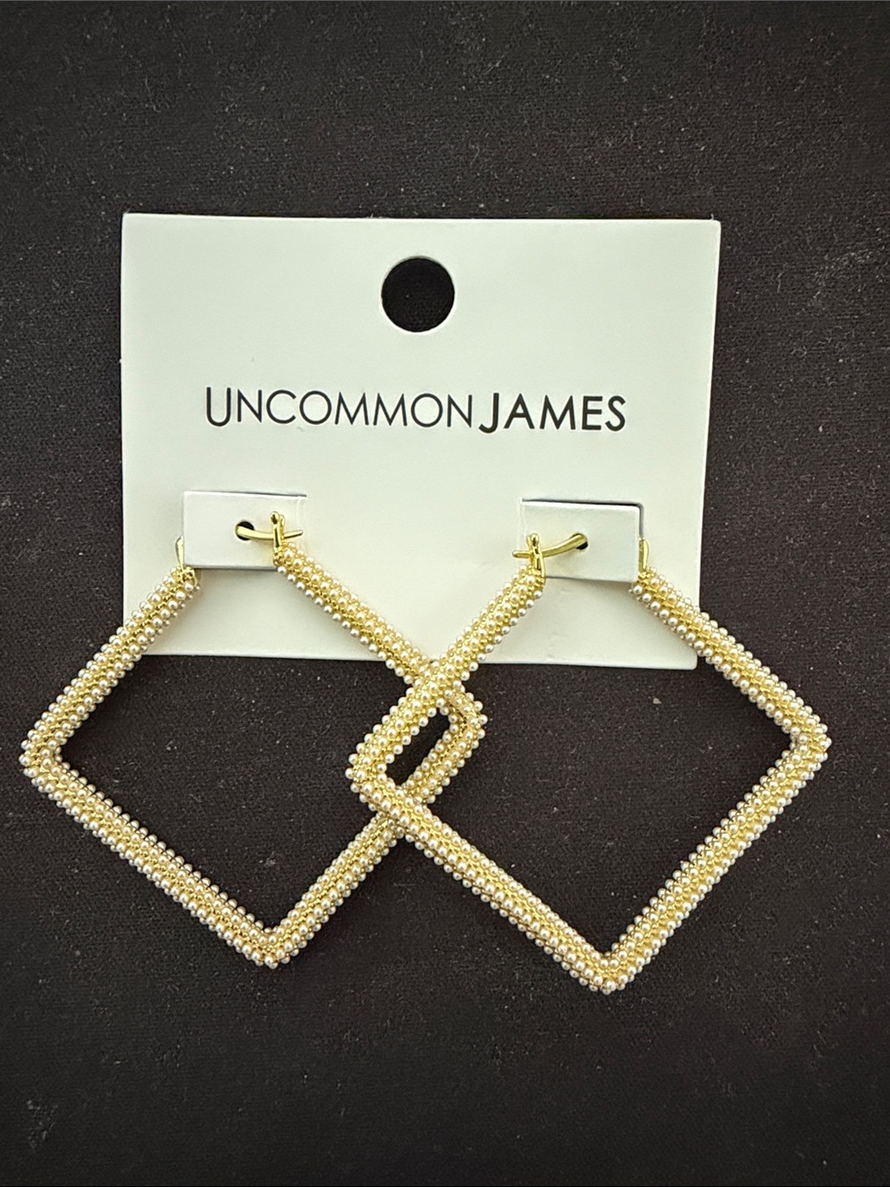 Uncommon James Girl Boss Gold Beaded Diamond Hoop Earrings NWT